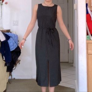 Long Black with Chevron Grey Striping High Neck LOFT Dress